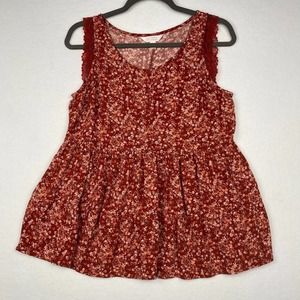 LC Lauren Conrad Women's Size M Red Lace Flowy Floral Tank Top